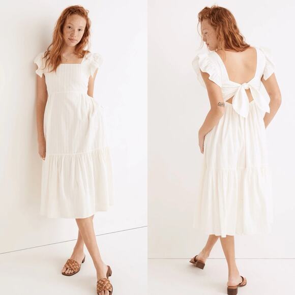 Madewell Dresses & Skirts - Madewell Ruffle-Strap Tiered Midi Dress in Textural Stripe Women's Large